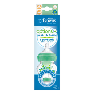 Dr. Brown s Anti-colic Options+ Bottle to Sippy Starter Kit Green 9oz BPA-Free