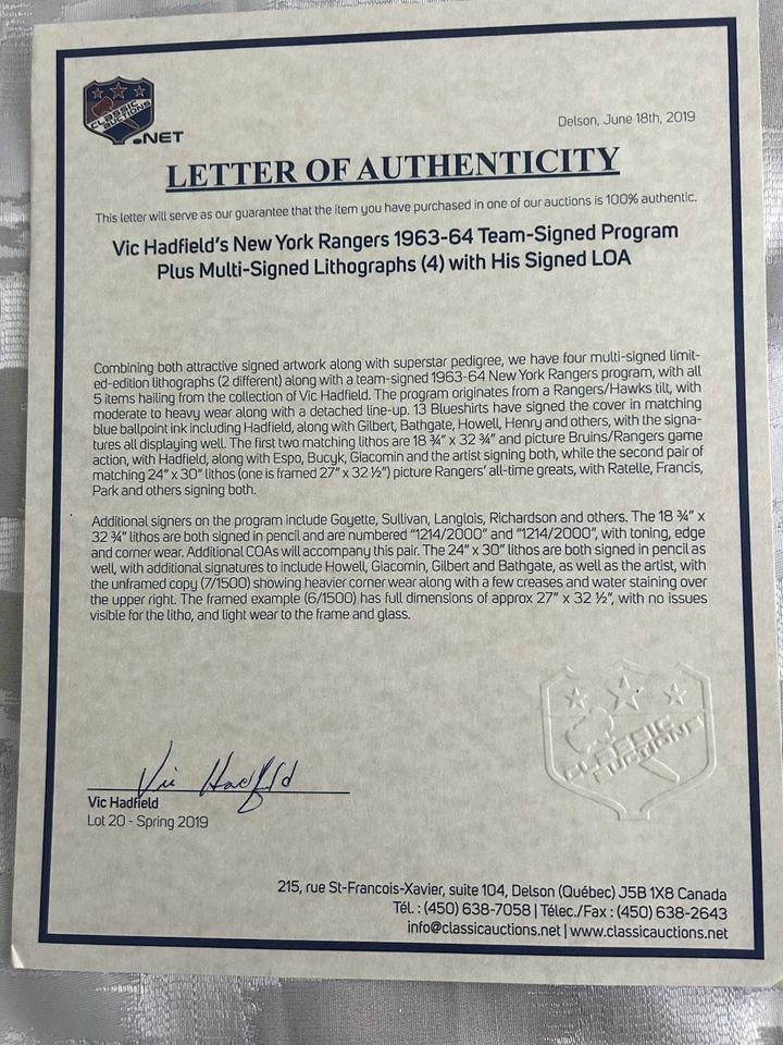 1963-64 NY Rangers Program Signed Gilbert Howell Hadtield Bathgate & 9 Others - Image 3 of 3