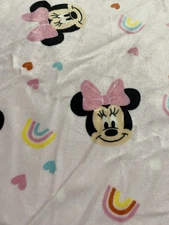 Disney Baby Minnie Mouse Pink Blanket Rainbows Hearts Lovey Security 29 x 40