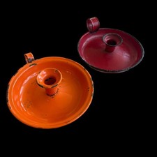Vintage Swedish Enamel Candle Holders x2 by KOCKUMS Red & Orange