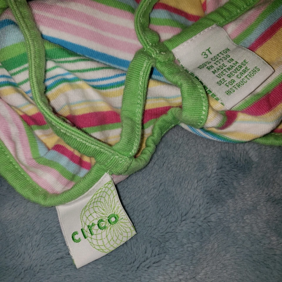 Vestido Vintage Circo 3T Niñas Bebé Correa Espagueti Retro Rayas Verde Amarillo Rojo Foto 3 de 4