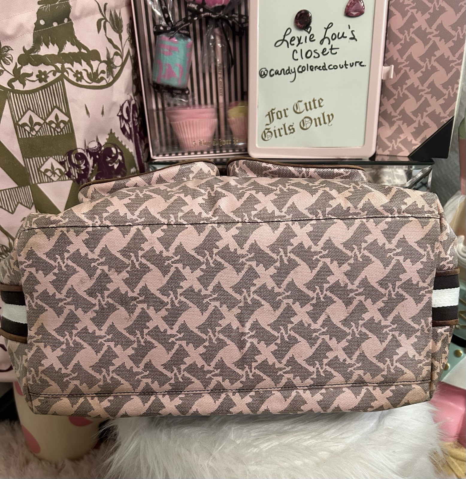 Vintage Juicy Couture Pink Scottie Dog Monogram Brown Leather Couture Baby Bag