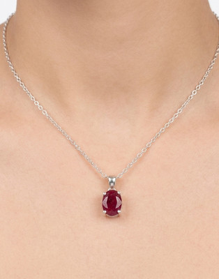 Simulierter Rubin Oval Anhänger Halskette 925 Sterling Silber Schmuck