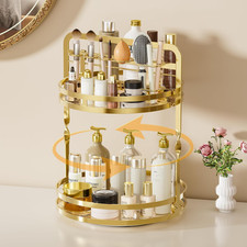 360  Rotating Makeup Organizer, 2-Tier Gold Perfume Organizer for Dresser
