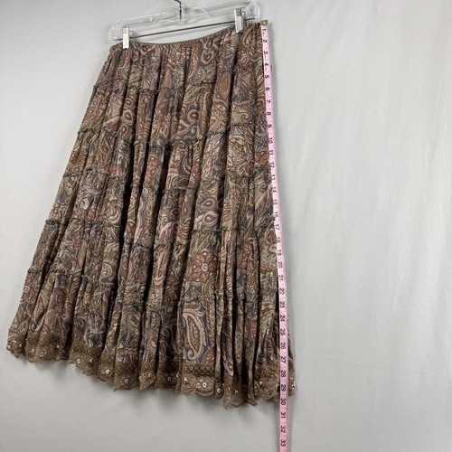 Nostalgia 90s Skirt Womens Medium Boho Paisley Chiffon Flowy Tiered Lace Beaded - Picture 4 of 12