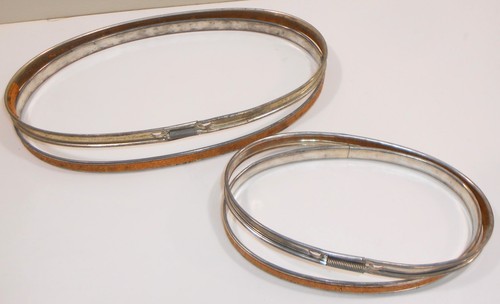 2 Vintage Metal Embroidery Hoops Spring Tension With Cork Lining Oval 6" & 9"