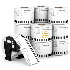 (12 Rolls + 1 Frame, 30.48m Labels/Roll) Dk 2-3/7" x 100' Direct Thermal Cont...