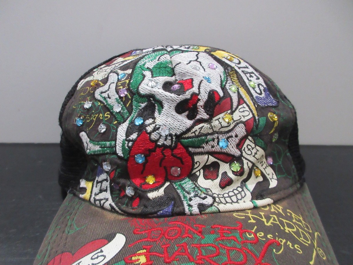 Ed Hardy Hat Cap Snap Back Black Heart Skull Baseball Trucker Mesh