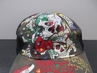 Ed Hardy Hat Cap Snap Back Black Heart Skull Baseball Trucker Mesh
