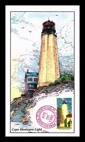 US COVER SANDY HOOK NEW JERSEY LIGHTHOUSE FDC HAND CANCEL COLLINS HAND PAINTED