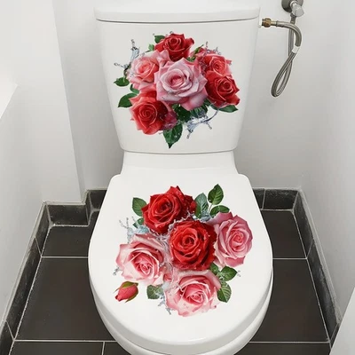 PVC Rose WC Aufkleber 2er Set Modern Blumen Bad Wandtattoo für Toiletten - Bild 1 von 4