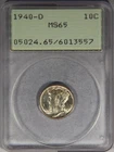 1940-D Mercury Silver Dime PCGS MS65 10c