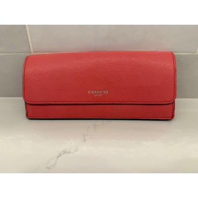 Coach Slim Wallet Women Coral Pink Fair Crossgrain Leather Zip Pocket