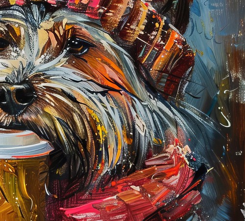 Warm Moments: Impasto Painting of Cozy Dog with Coffee, 5"x7" on Matte Paper - Picture 6 of 7