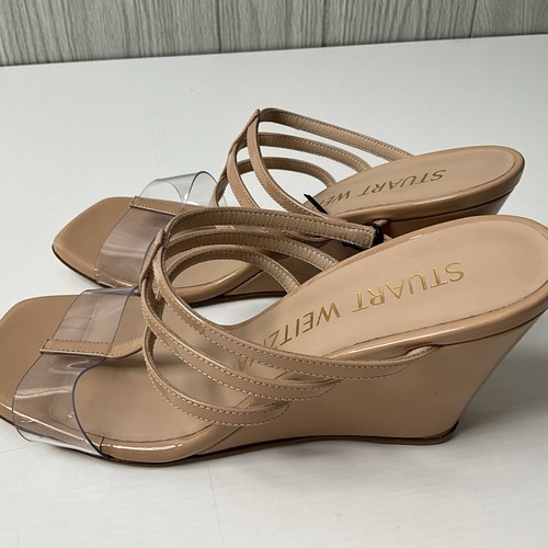 Stuart Weitzman Womens Deco 85 Wedge Sandals Size 5B Nude Patent Leather - Picture 8 of 10