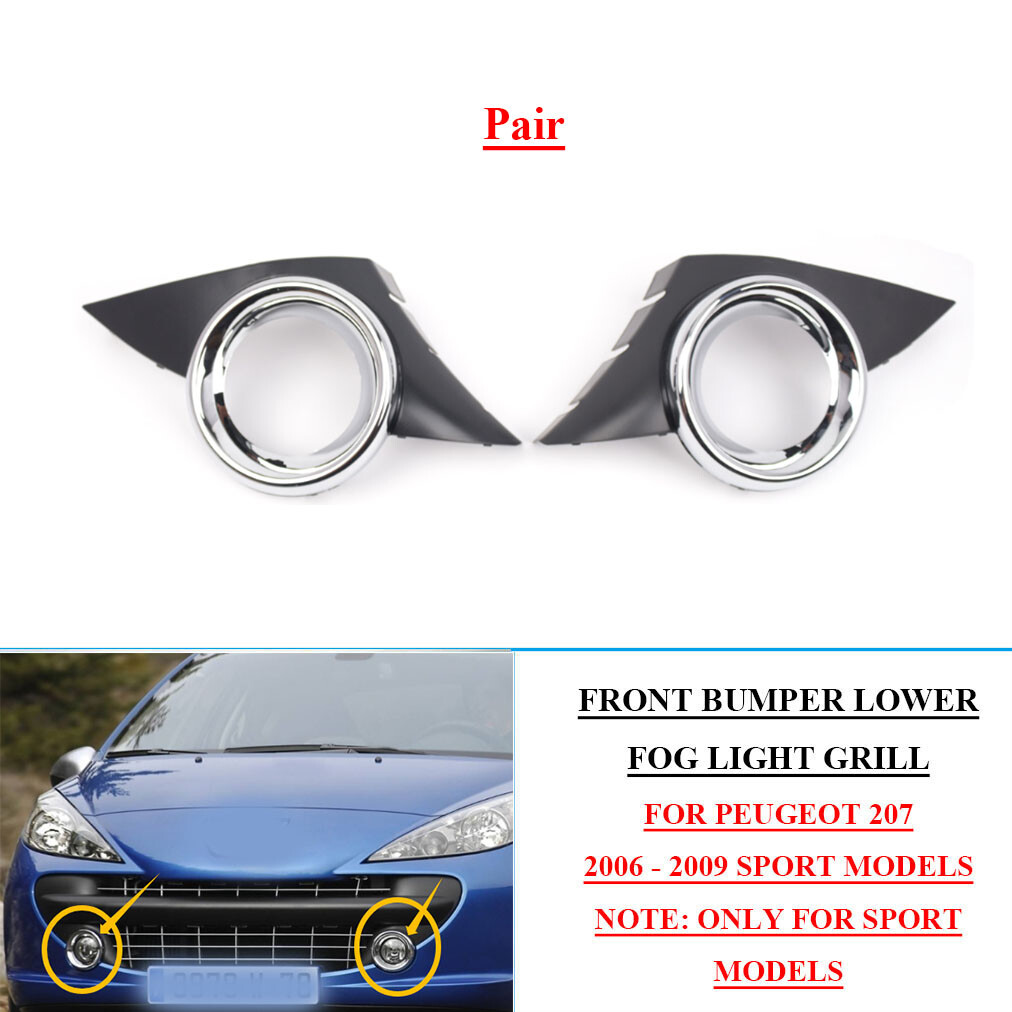 FRONT BUMPER LOWER FOG LIGHT GRILL FOR PEUGEOT 207 2006-2009 SPORT MODELS PAIR
