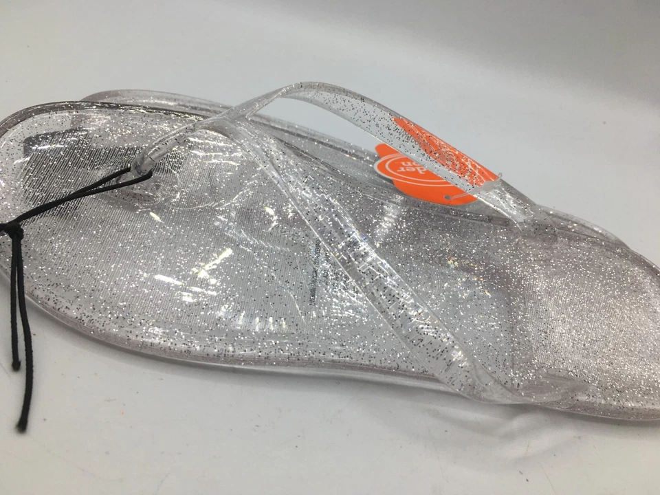 Sandália Tanga Chinelos Wonder Nation Tamanho 5 Meninas Prata Glitter Gelatina Transparente - Imagem 4 de 4