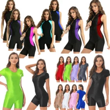 Womens Glossy One Piece Swimsuit Boyshorts Rash Guard Diving Swimwear Beachwear