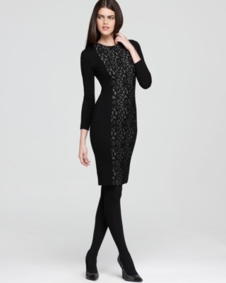 French Connection Women's Licia Dress Black Gray Lace Panel