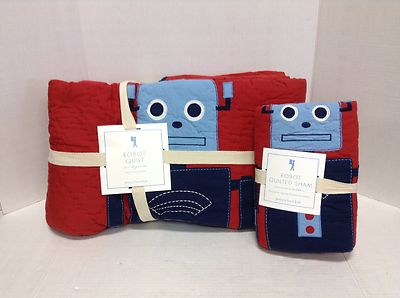 Pottery Barn Kids Retro Robot Applique Embroidered Quilt Twin Euro