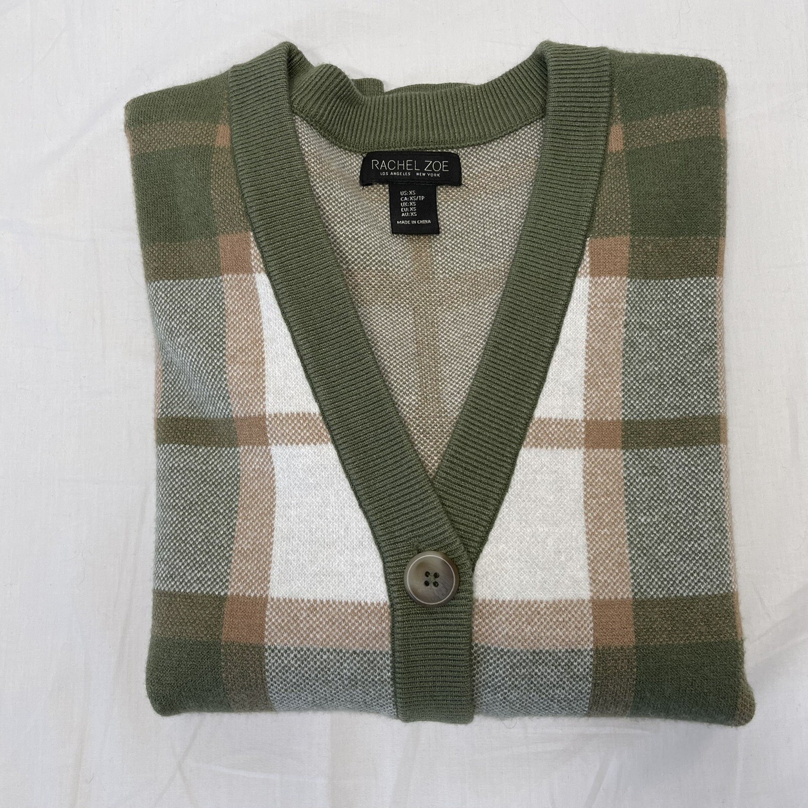 Rachel Zoe Green Plaid Cardigan XS Fits 