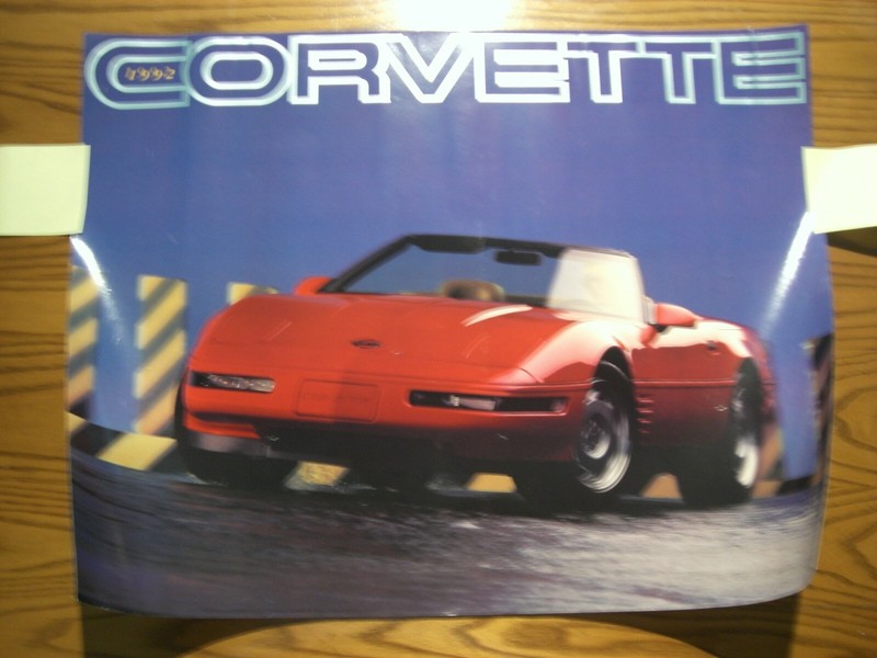 Vintage Poster of a Red 1992 Chevrolet Corvette Convertible - 17" X 22" - Nice!