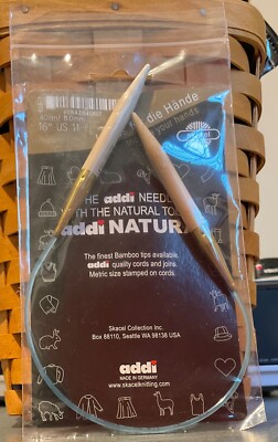Addi Knitting Needle Circular Natura Bamboo Skacel Blue Cord 16 inch US #11