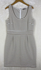 Loft Dress Womens 8 Beige Wht Sheath Striped Stretch Slimming Career Workwear