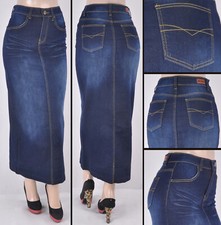 Women Stretch Dark wash 5pocket Denim 38" long Skirt pencil no slit WG-86319dark