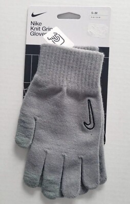 Nike Unisex S - M Gray Knit Grip Gloves Touch Screen Silicone Grip Warm Knit