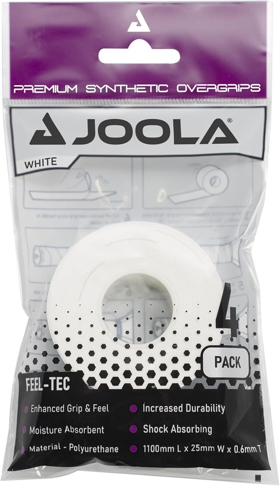 JOOLA Pickleball Overgrip - Tacky Feel Premium Synthetic Overgrips - White