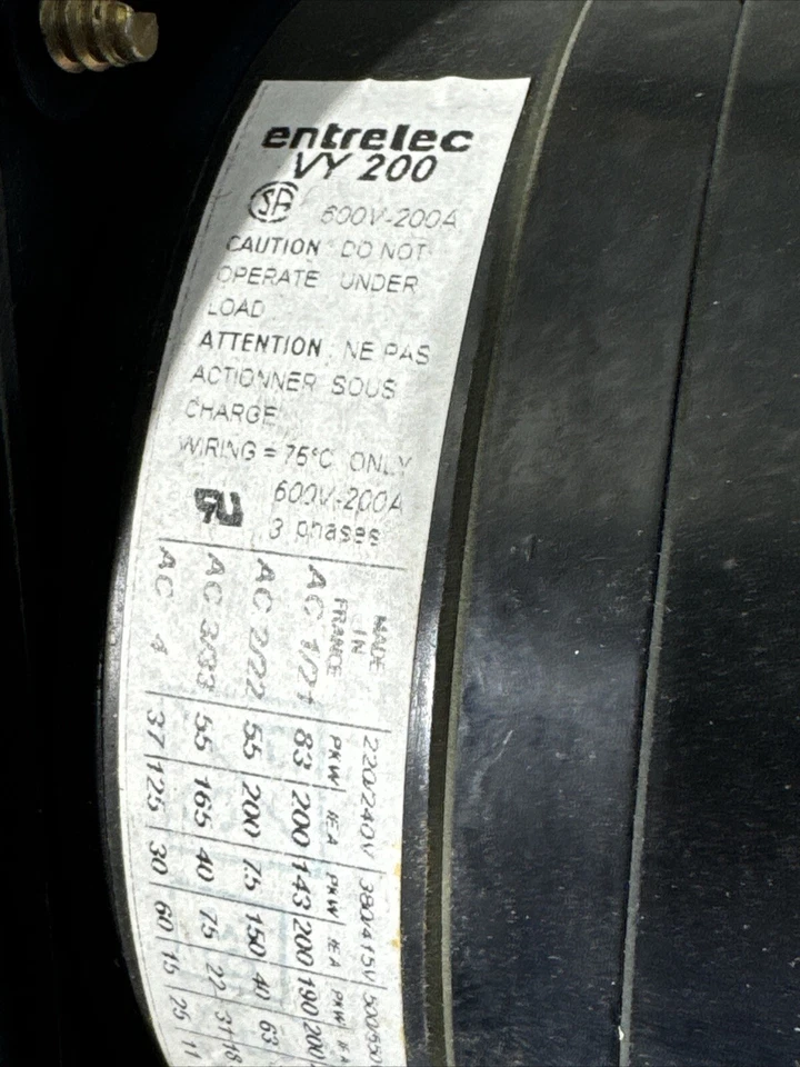 Interruptor de desconexión Powerware Entreelec Vy 200 600v 200a 47572227 D-3 Foto 4 de 4