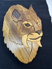 Canadian Lynx Cat Wooden Intarsia Hanging Cabin Decor Hand Crafted Northwoods 