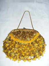 Vintage Purse Handbag Clutch Gold Sequin Gold  Yellow Beads Taiwaan