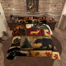 Rustic Farmhouse Bedding Comforter Sets King Size, Retro Cabin Lodge Bedding Set