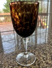 Tortoise Amber Hand Blown Wine Water Goblet Glass Vintage Replacement