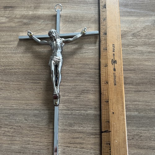 (NEW) Vintage INRI Bronze Wall Crucifix Cross Jesus Christian 10” Silver And. Go - Picture 12 of 12