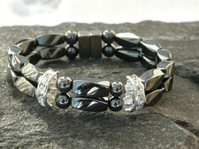 Black MAGNETIC Hematite Therapy RHINESTONE Bracelet Anklet 2 row