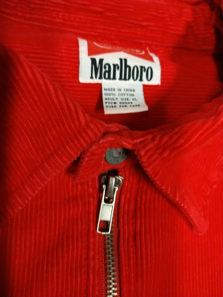 VTG Unlimited red Marlboro Men's size xl Zip Down Corduroy Shirt Jacket  - Image 3 of 4