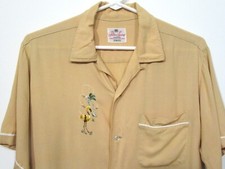 1950S VINTAGE SHIRT RAYON LOOP FLAMINGO TREE PALM SPRINGS BOWLING STYLE M S16