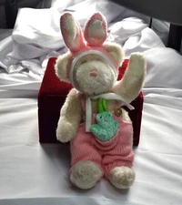 Vintage Easter HugFun 2001 Plush Teddy Bear Pink Knit Bunny Rabbit Farm Cottage