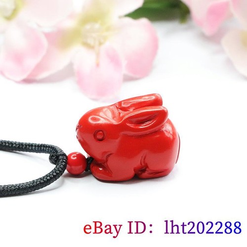Cinnabar Rabbit Pendant Necklace Amulets Natural Red Jewelry Energy Charms - Picture 7 of 7