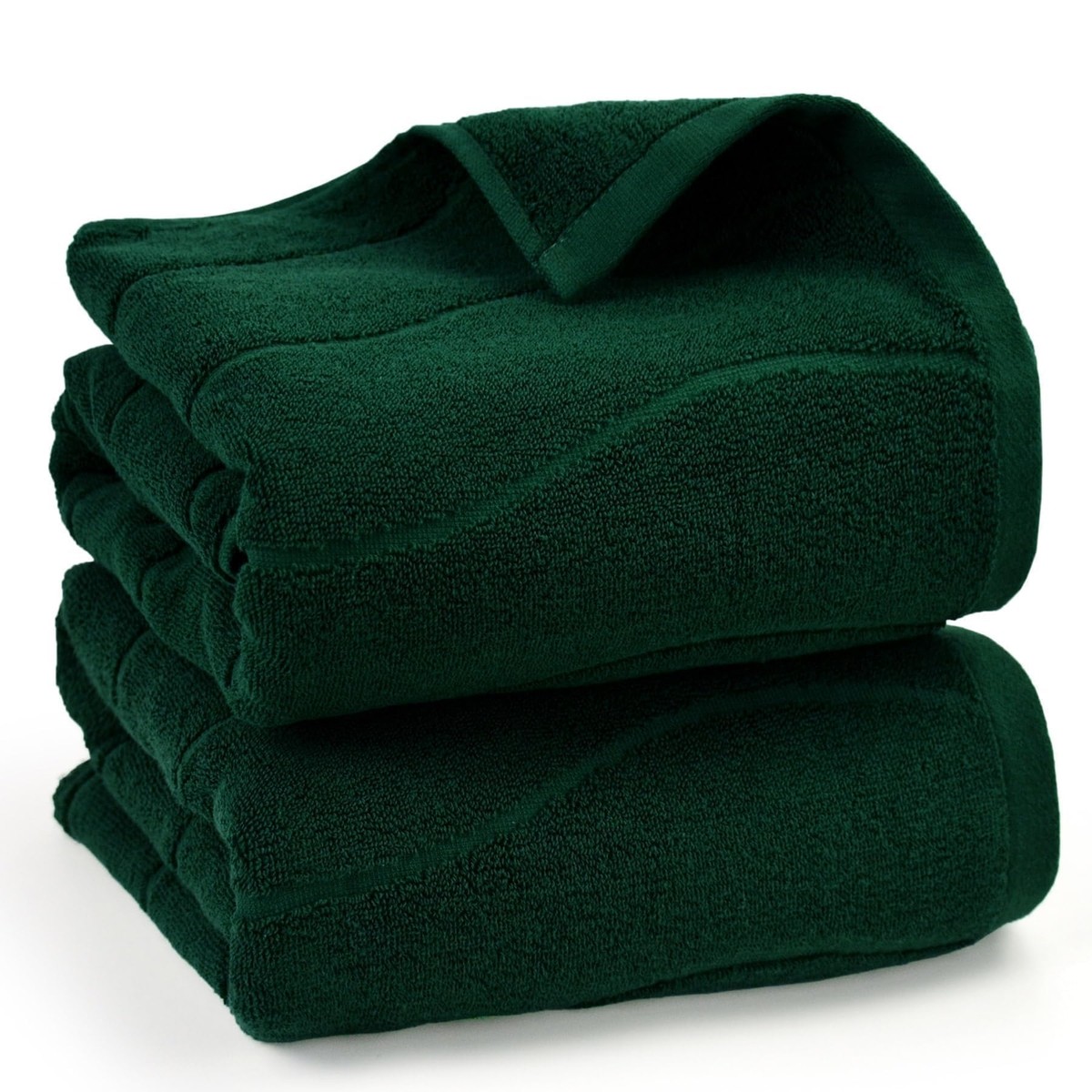 100% Cotton Bath Towels Forest Green Wavy Jacquard Set of 2 27.5