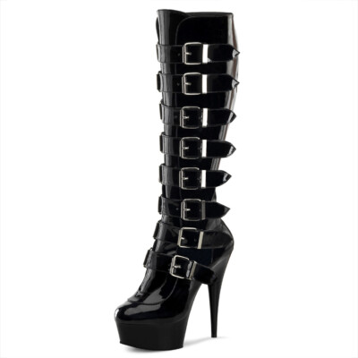 PleaserUSA Plateau-Kniestiefel Delight-2049 Lack schwarz