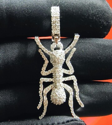 3.00Ct Round Cut Lab Created Diamond Ant Pendant 14K White Gold Plated Silver