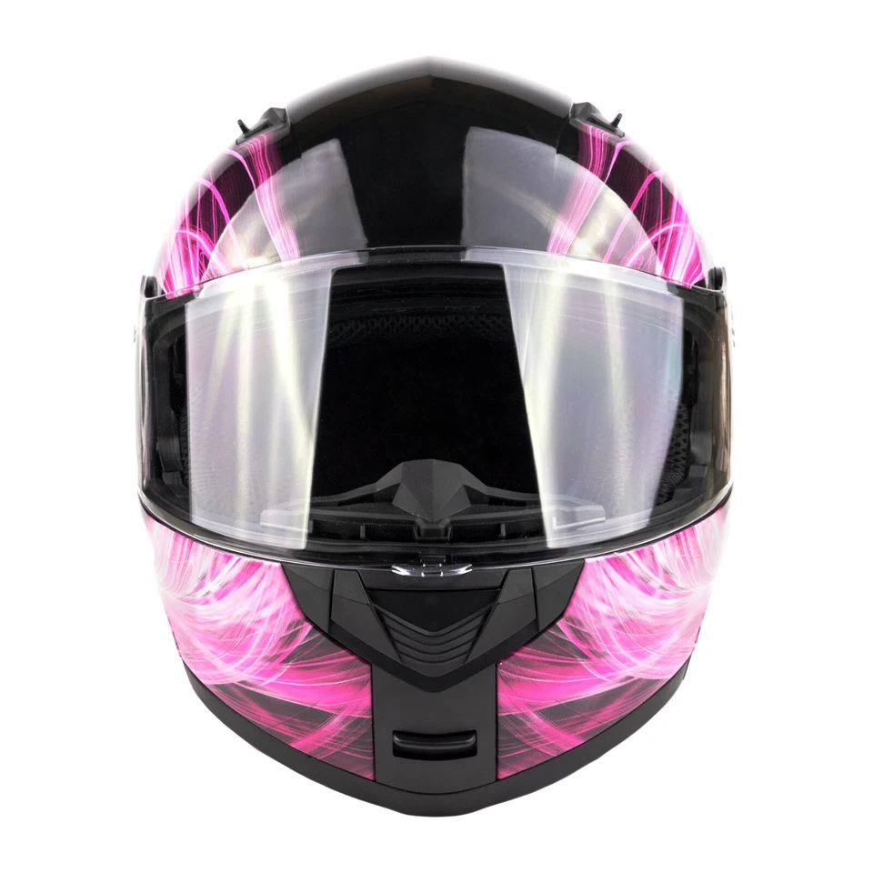 Casco de moto de nieve abatible modular rosa para adultos con doble lente protector antiniebla DOT Foto 4 de 4