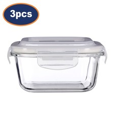 Image of Freska 3pc 520ml Borosilicate Glass Lunch Box Food Container Airtight Lid Set