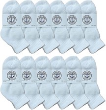 12 Pairs of Kid's Ankle Socks, Quarter Length, Boys Girls, Cotton,White,Size 4-6