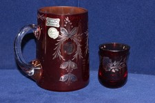 Egermann Bohemia Czech Crystal Ruby Cut to Clear Mug & Toothpick Holder