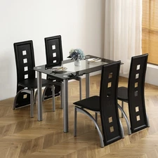 5 Piece Dining Room Set Kitchen Table and 4 Chairs Metal Frame Dinette Black